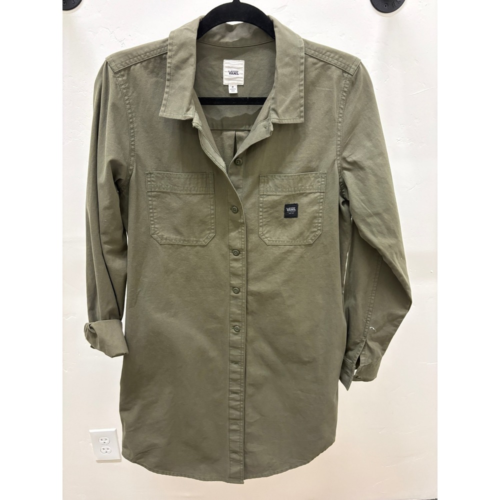 Vans‎ Womens Olive Green Button Down Long Sleeve Cotton Utility Shirt Dress M